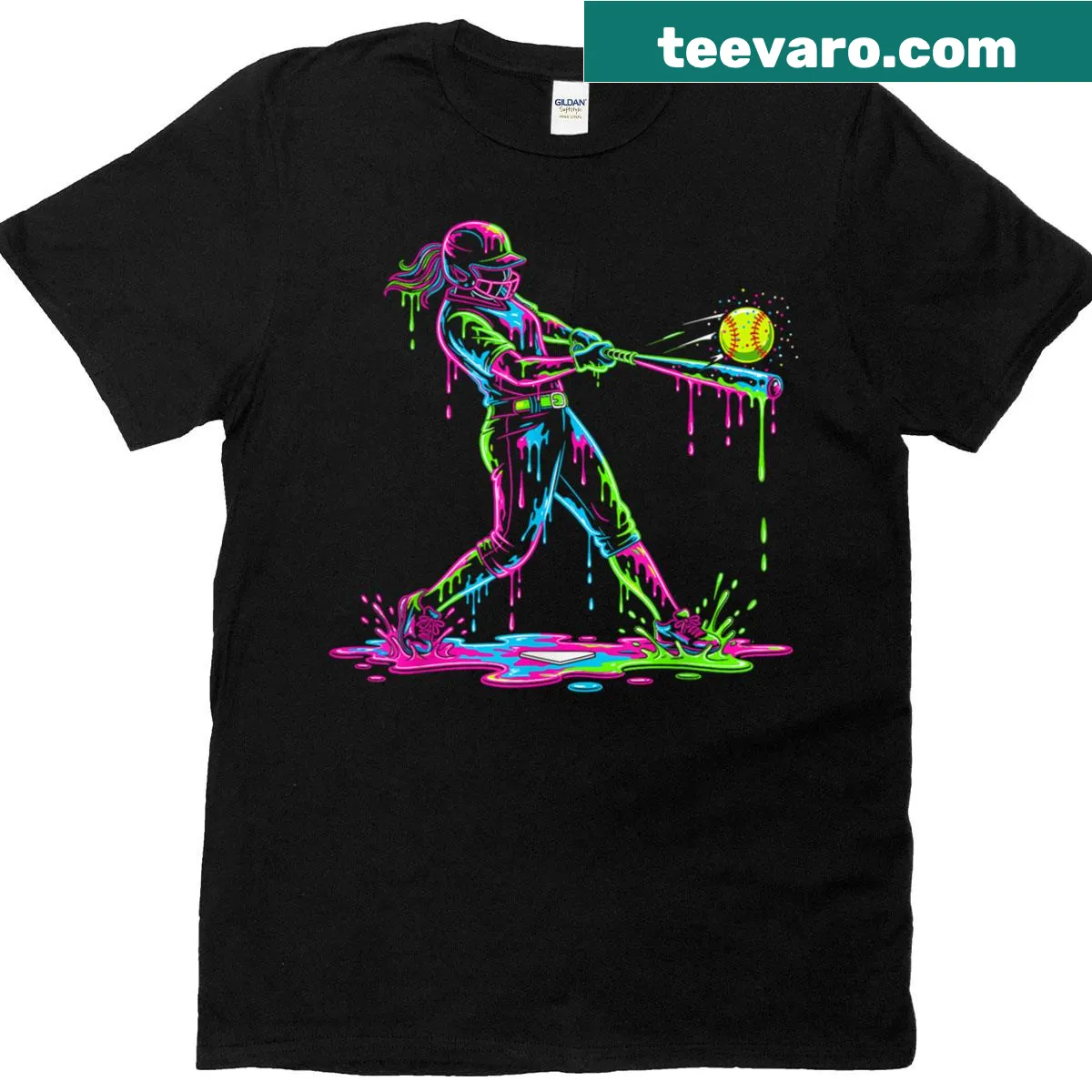 Softball t-shirt with an ice cream drip design — on a men's t-shirt
