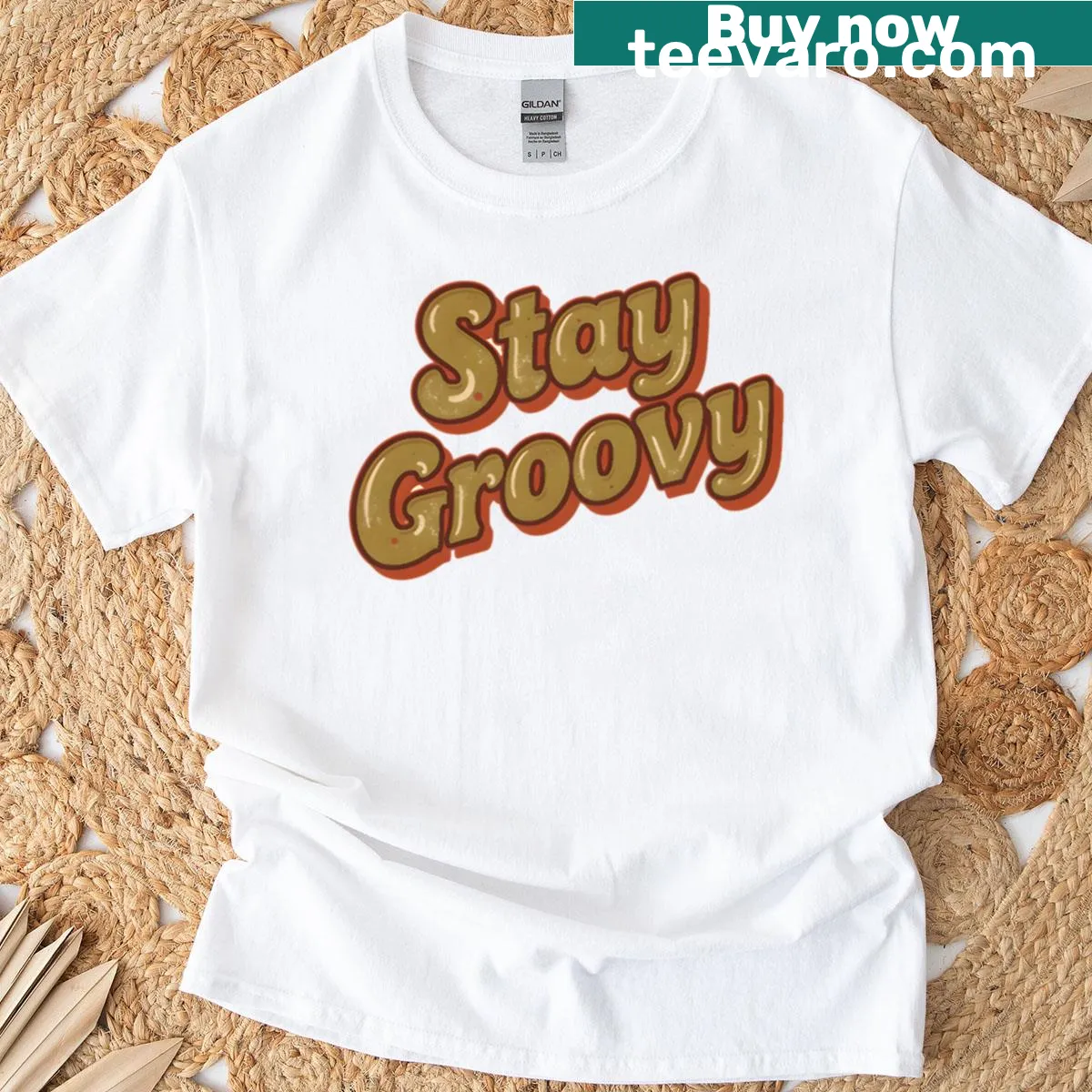 Retro typography t-shirt featuring Stay Groovy design. — on a men's t-shirt