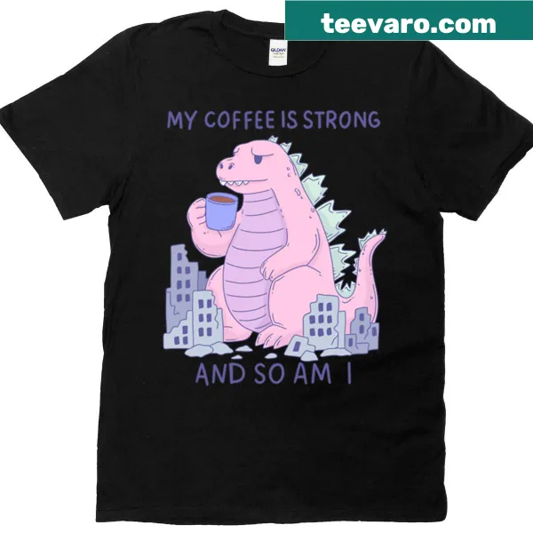 T-shirt featuring a kaiju illustration powered by strong coffee