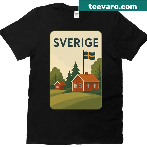 Charming Swedish countryside t-shirt with scenic illustration