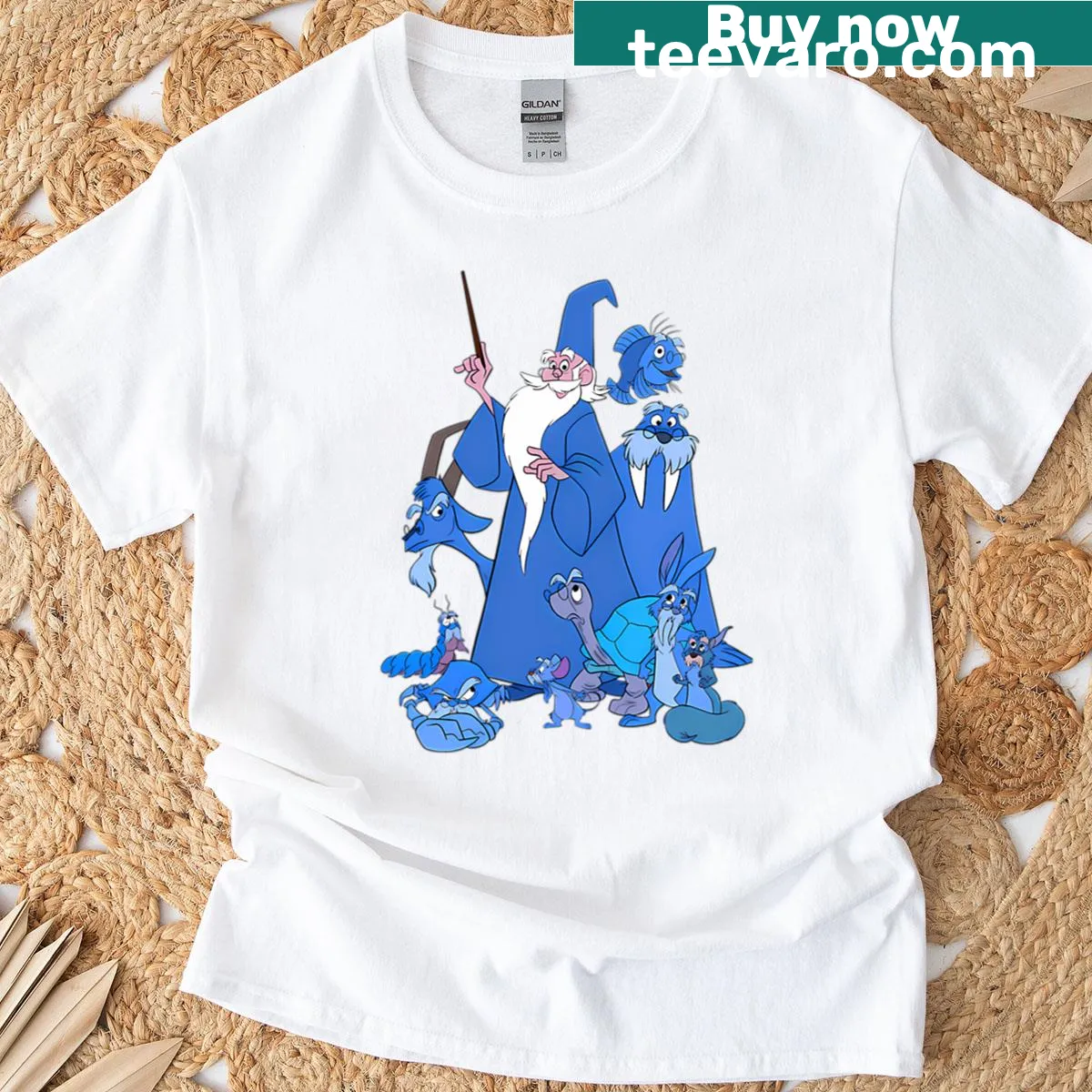Cartoon sword graphic inspired by vintage movies on T-shirt — on a men's t-shirt