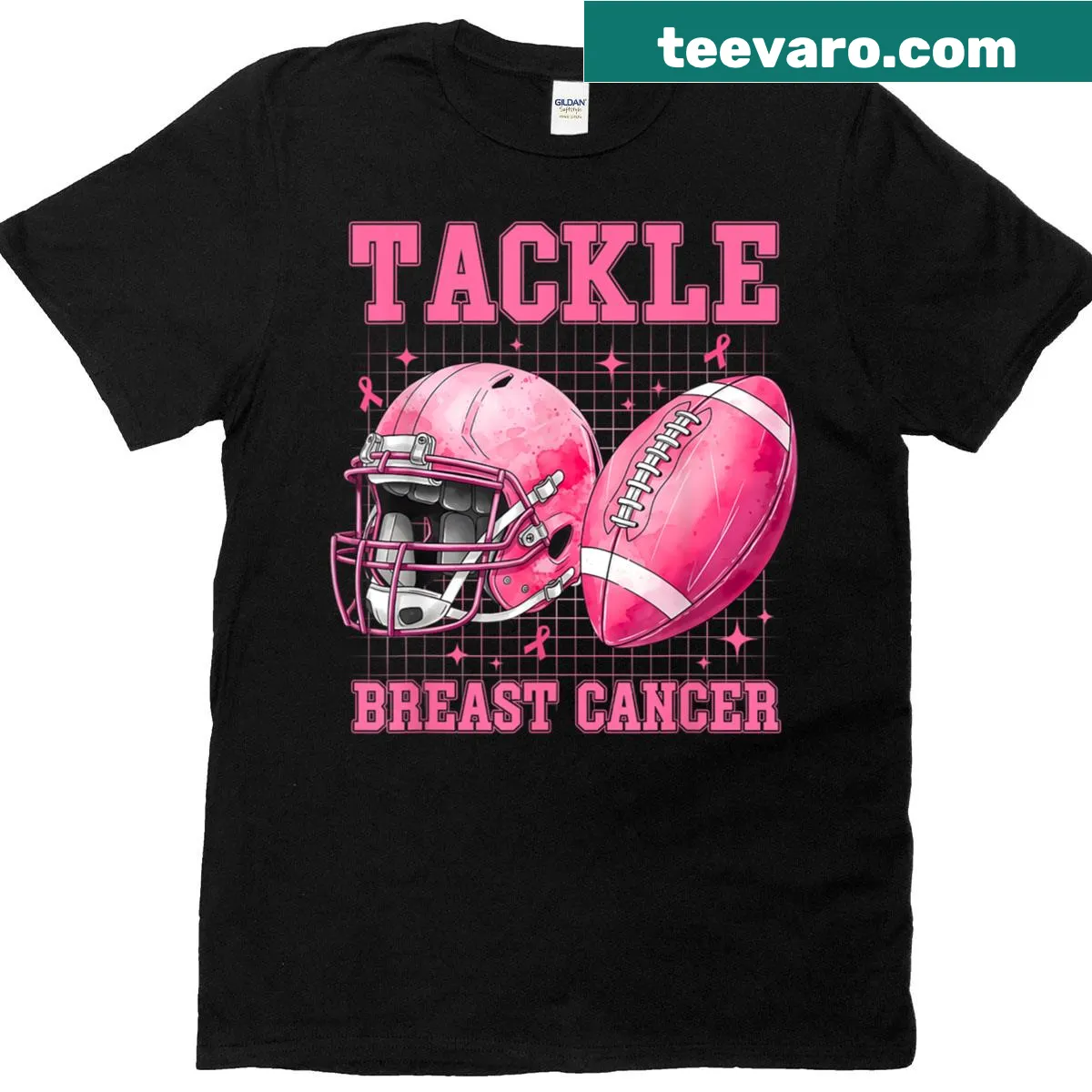 Illustration promoting breast cancer awareness on a football-themed t-shirt — on a men's t-shirt