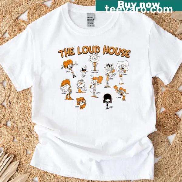 Vintage style t-shirt featuring The Loud House characters in a playful design