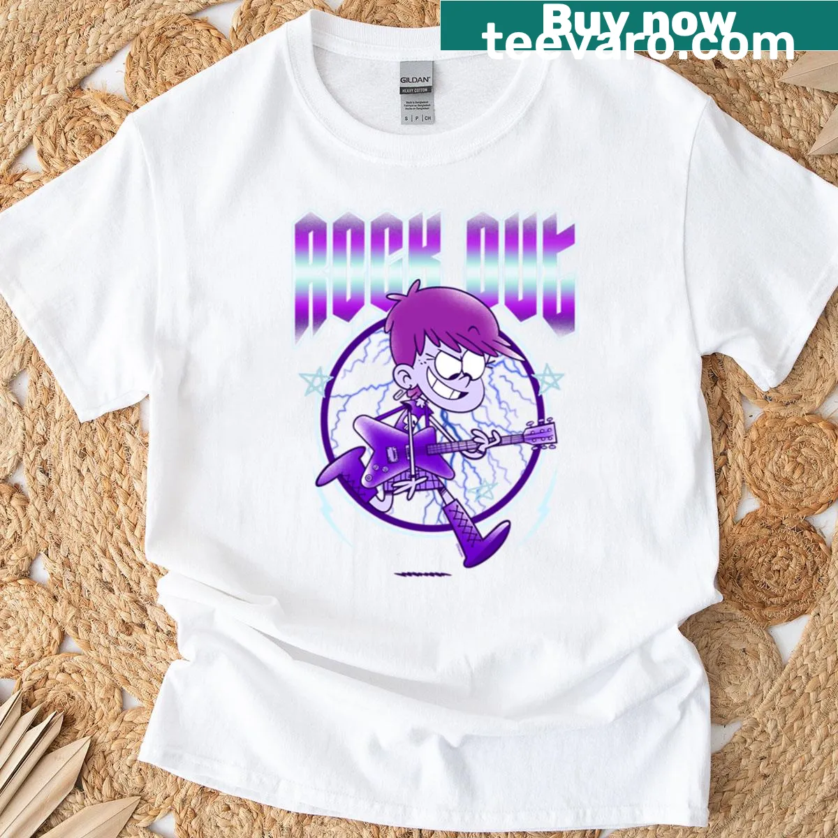 Vintage Luna Loud portrait T-shirt with rock theme — on a men's t-shirt