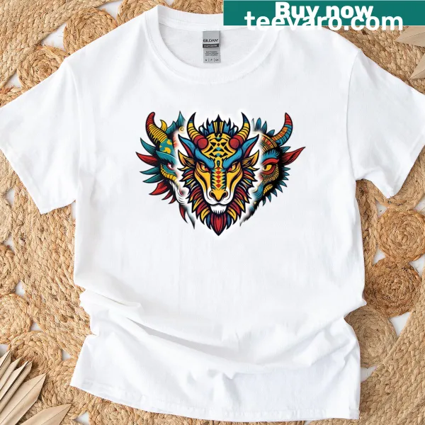 Bold illustration of a fierce three-headed beast in an oversized fit