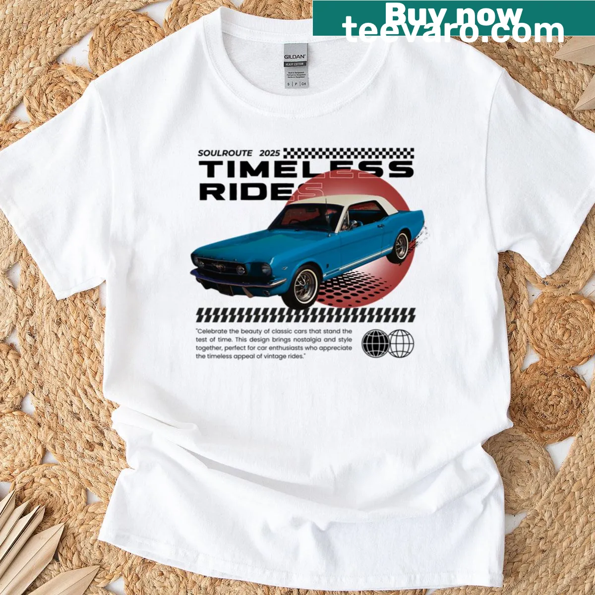 Vintage car-themed T-shirt celebrating timeless rides — on a men's t-shirt