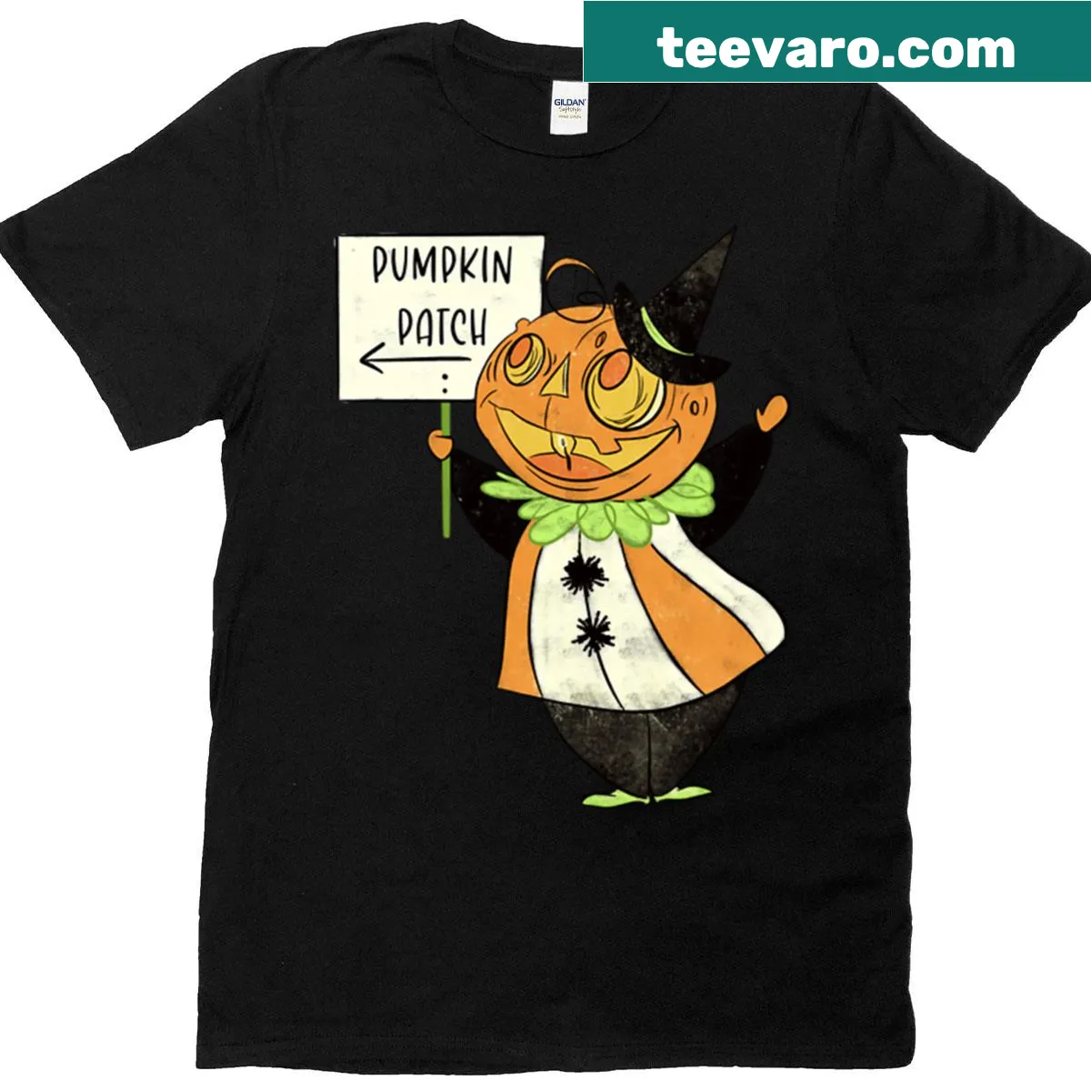 Fun t-shirt featuring a pumpkin patch design — on a men's t-shirt