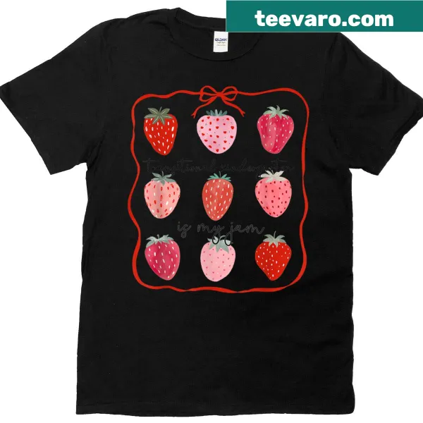 Teacher t-shirt with a strawberry graphic and playful text
