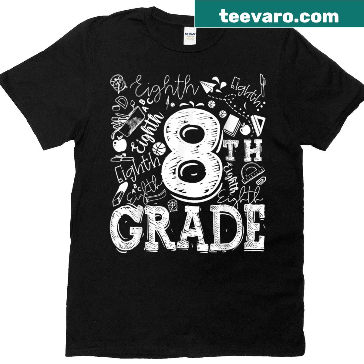 Typography graphic T-shirt for eighth grade teachers — on a men's t-shirt