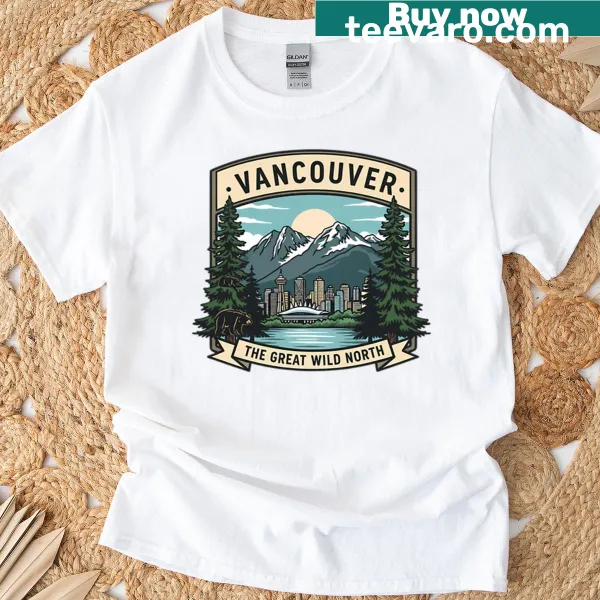 Vintage adventure emblem of Vancouver on oversized T-shirt