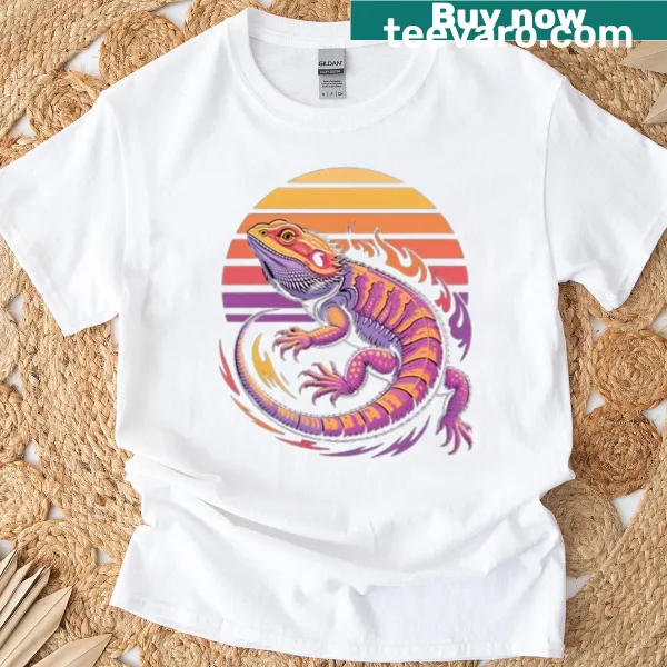Retro reptile art T-shirt featuring a bearded dragon