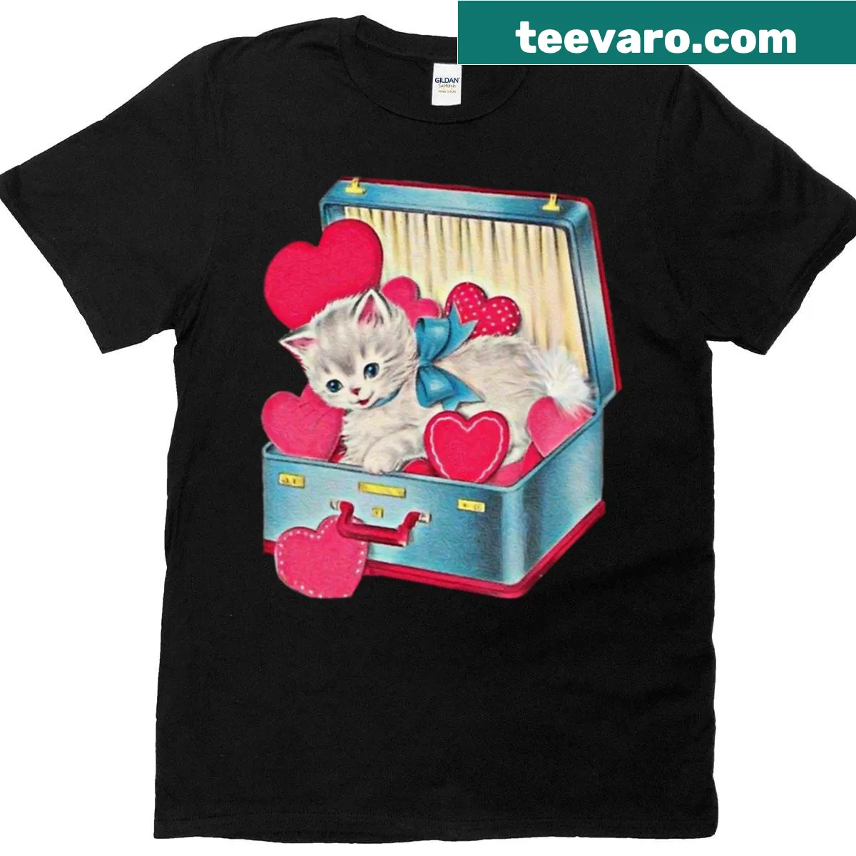 Vintage t-shirt featuring a cat with hearts — on a men's t-shirt