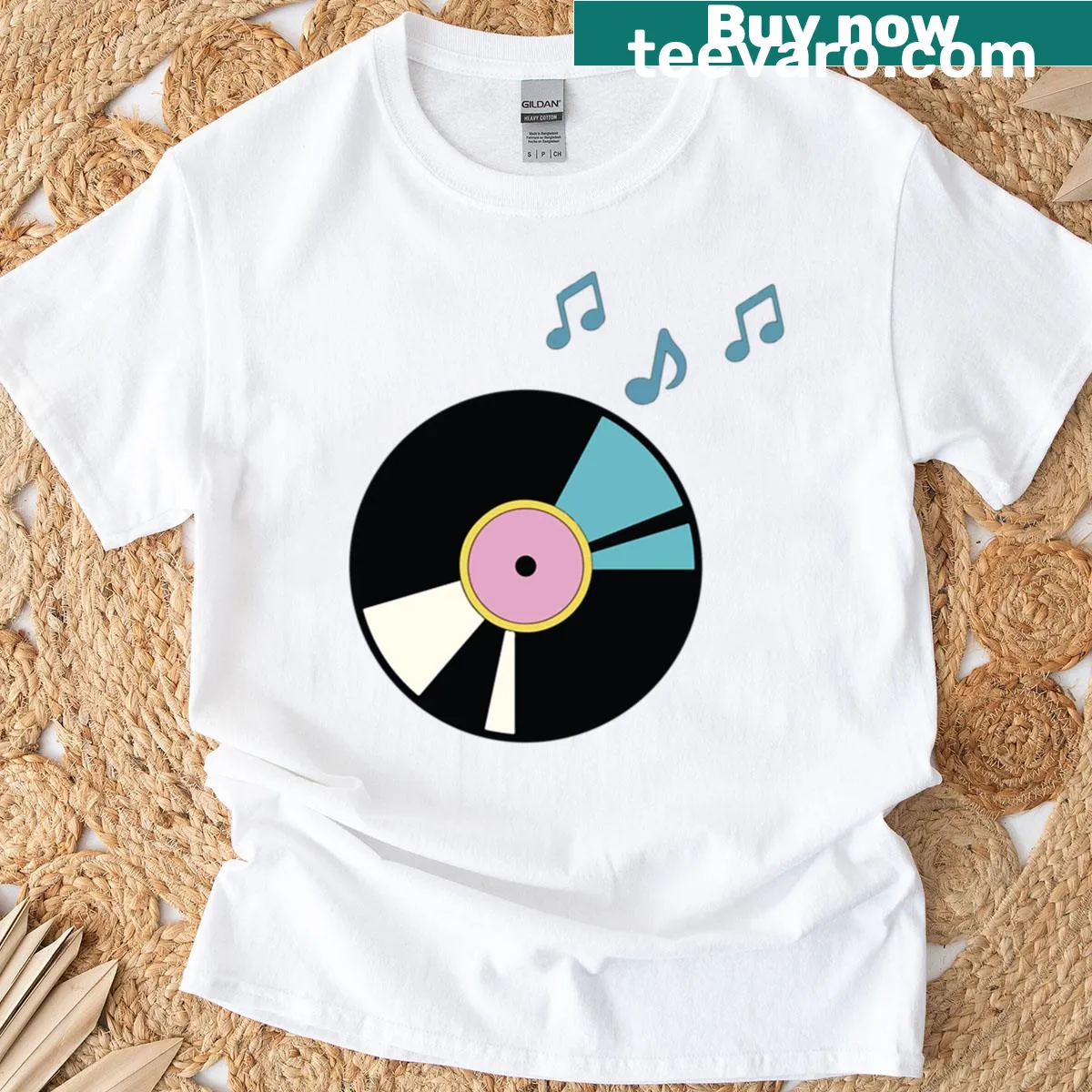 Oversized vintage CD graphic t-shirt for music lovers — on a men's t-shirt