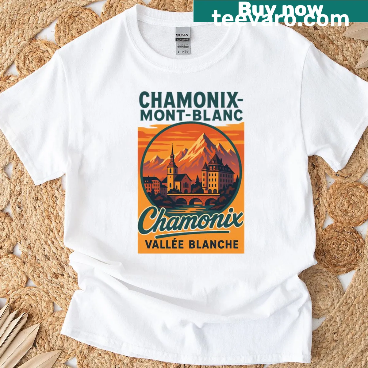 Retro cityscape of Chamonix-Mont-Blanc on T-shirt — on a men's t-shirt