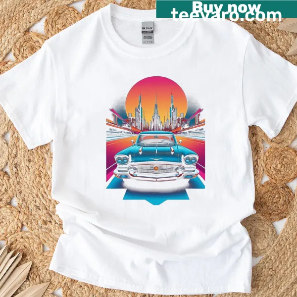 Vintage t-shirt featuring a city sunset ride