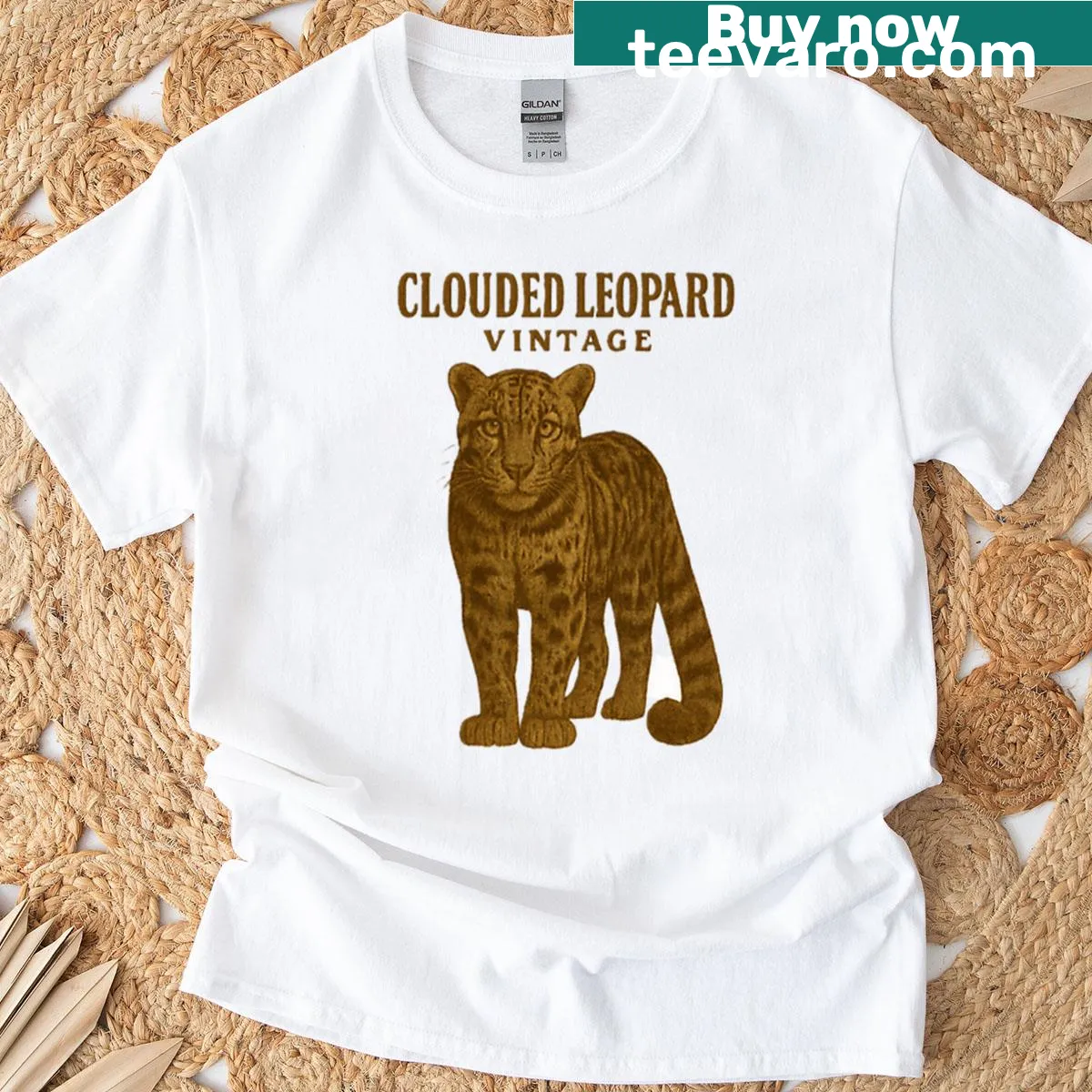 Vintage-style jungle cat t-shirt featuring a clouded leopard graphic — on a men's t-shirt