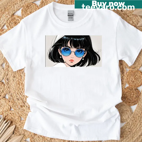 Kawaii vintage t-shirt featuring a cute anime girl illustration