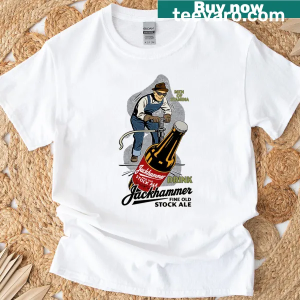 Vintage t-shirt featuring jackhammer men of stamina and beer