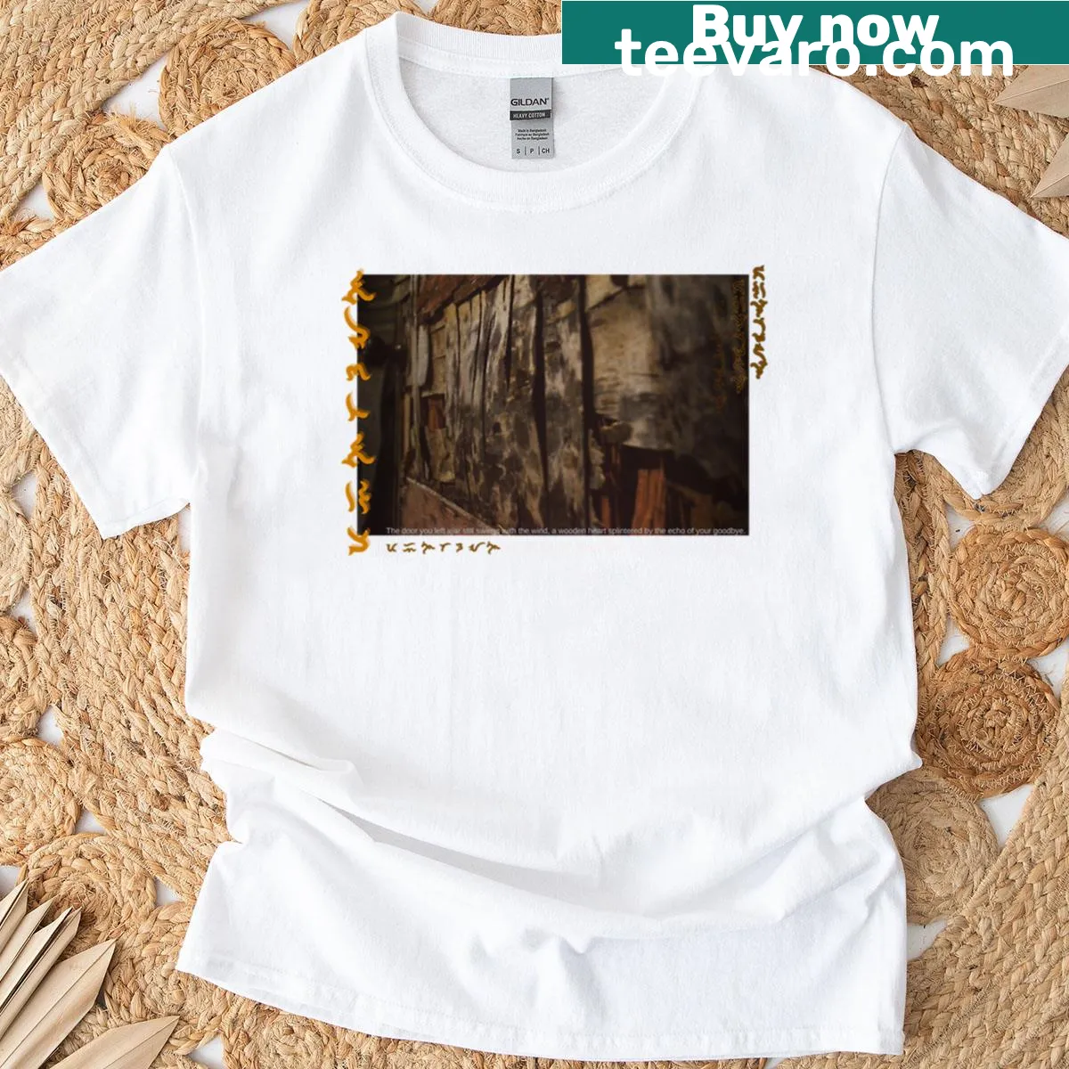 Vintage photo t-shirt featuring Baybayin letters — on a men's t-shirt