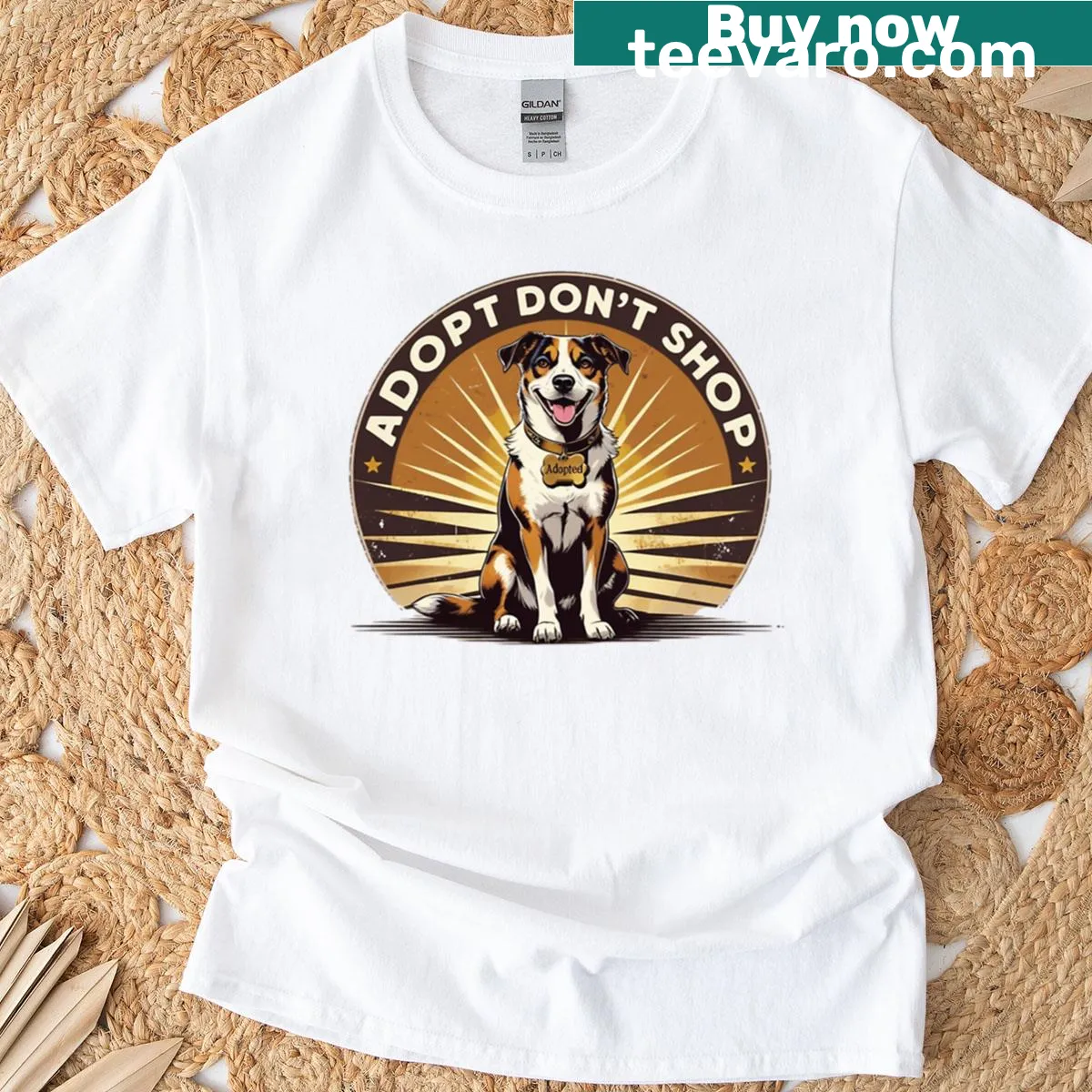 Vintage Adopt Don’t Shop t-shirt with retro design and rescue dog graphic — on a men's t-shirt