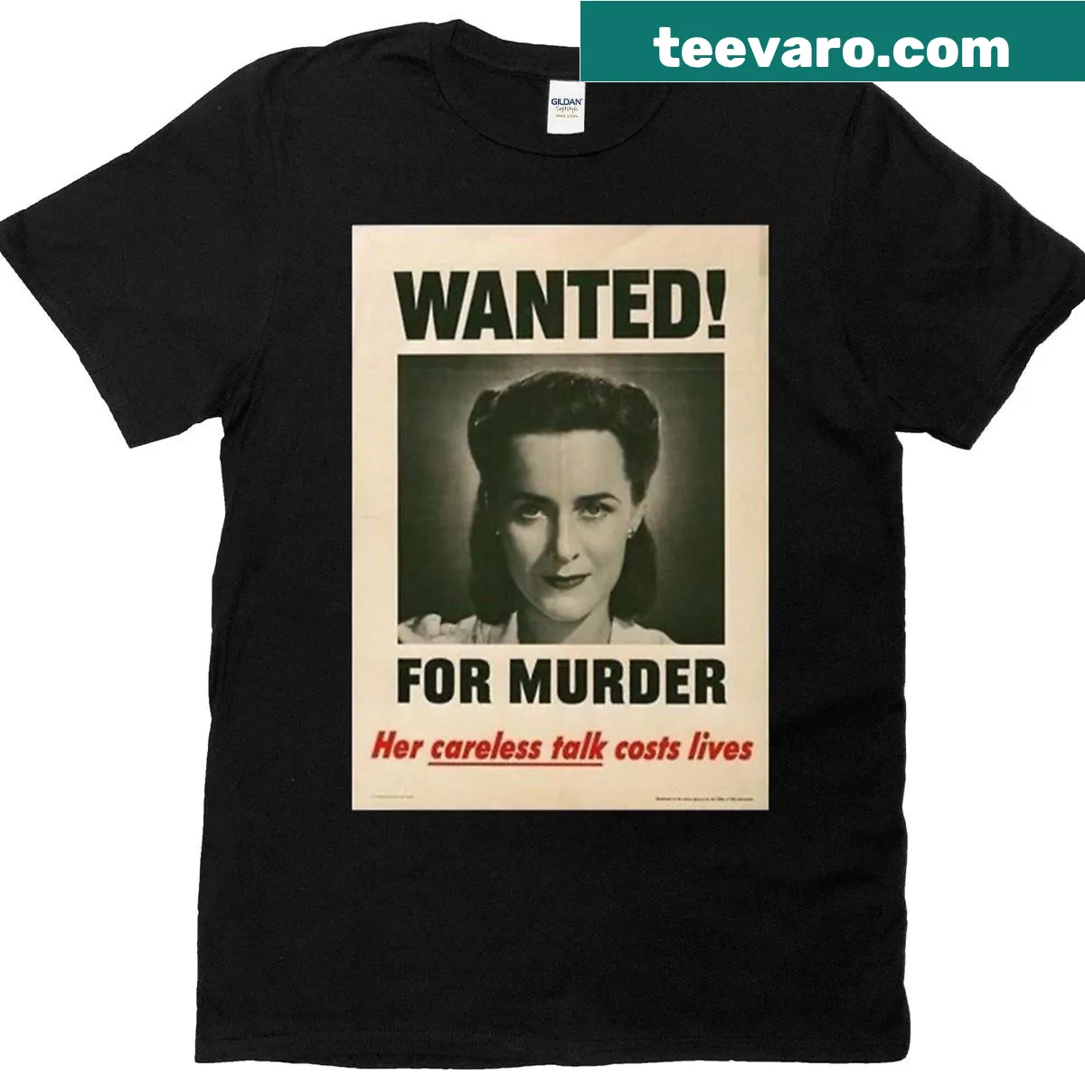 Vintage WWII propaganda poster style t-shirt — on a men's t-shirt