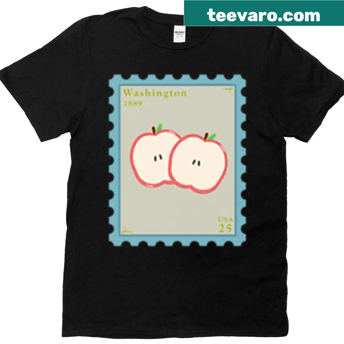 Vintage-inspired t-shirt featuring Washington apples stamp design — on a men's t-shirt