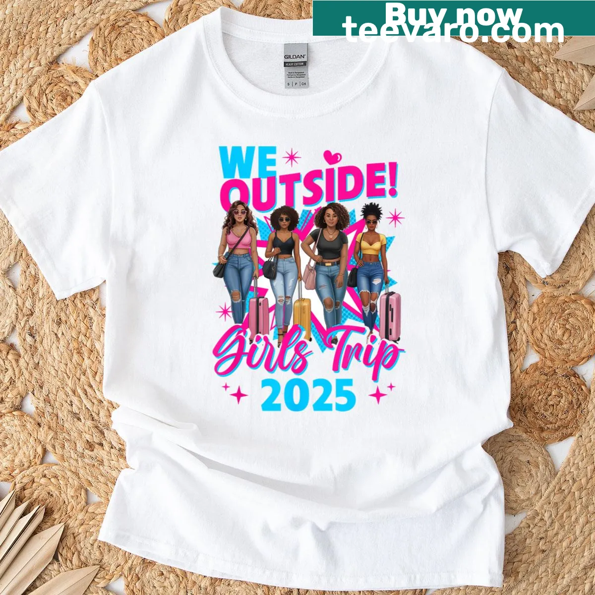 T-shirt with text promoting women's adventure and friendship — on a men's t-shirt