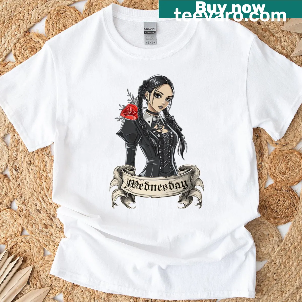 Vintage anime t-shirt featuring 'Wednesday' design — on a men's t-shirt
