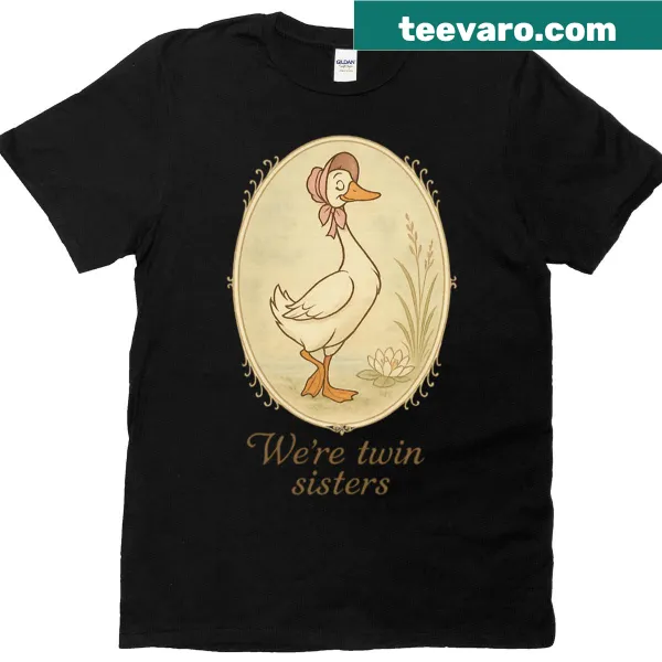 Vintage goose art featuring twin sisters illustration on a T-shirt