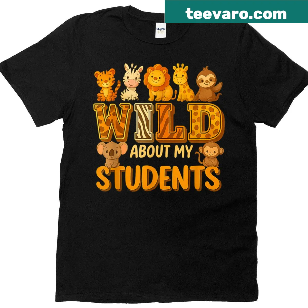 Animal-themed illustration for teachers in a jungle setting — on a men's t-shirt
