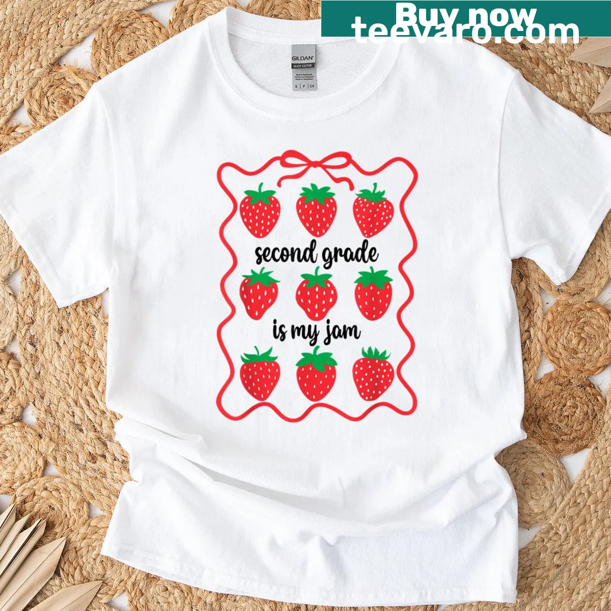 Vintage distressed teacher T-shirt with strawberry jam phrase — on a men's t-shirt