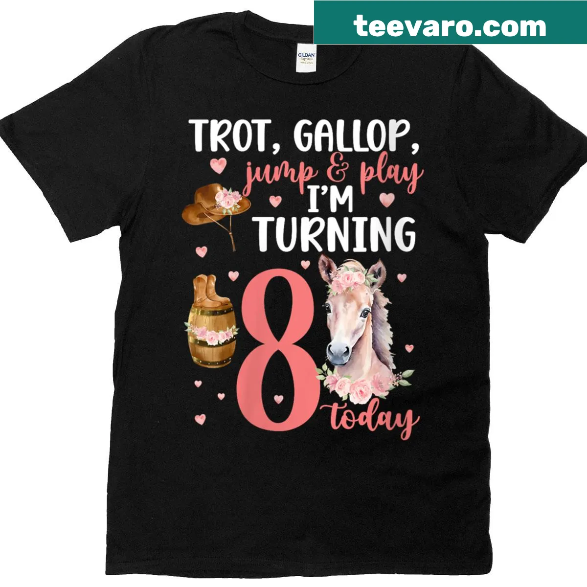 Cute horse-themed birthday T-shirt for 8 year olds — on a men's t-shirt
