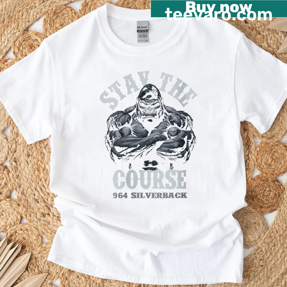 Vintage fitness graphic for women featuring Silverback bodybuilding design — on a men's t-shirt