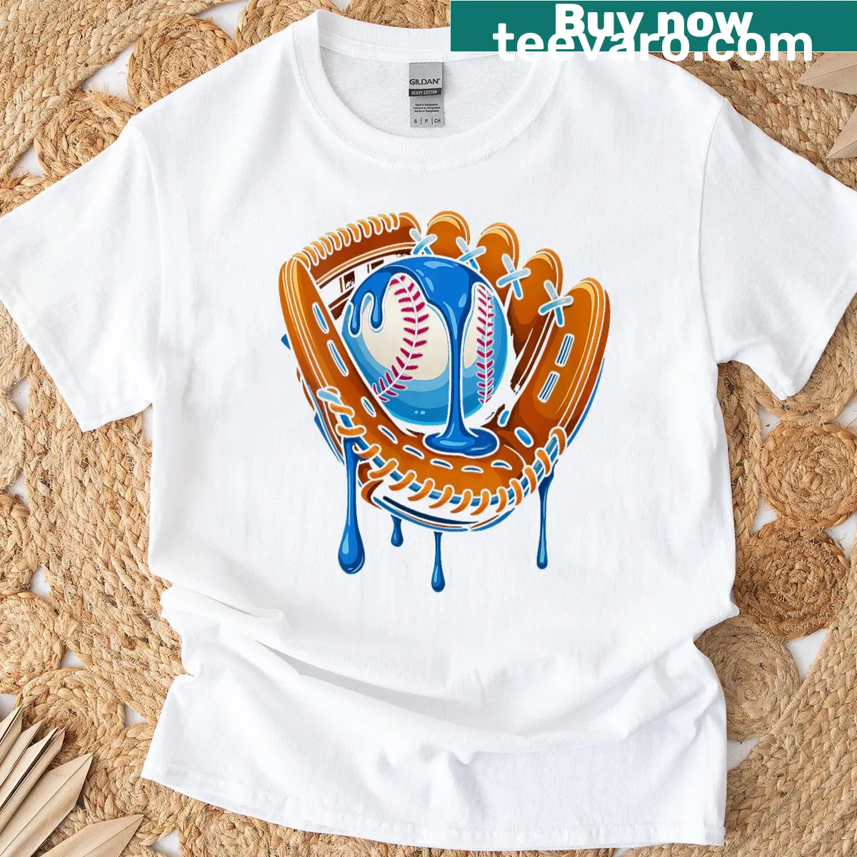 Cute kids T-shirt with baseball glove and ice cream dripping design. — on a men's t-shirt