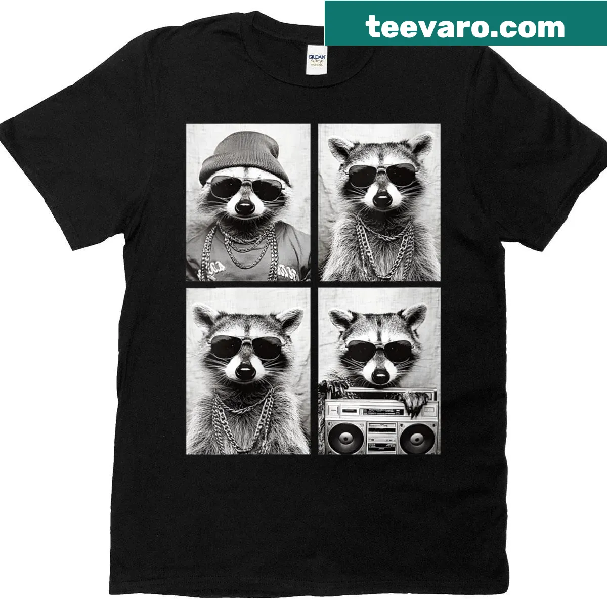 Cartoon gangster raccoons in hip-hop attire on a women's T-shirt — on a men's t-shirt