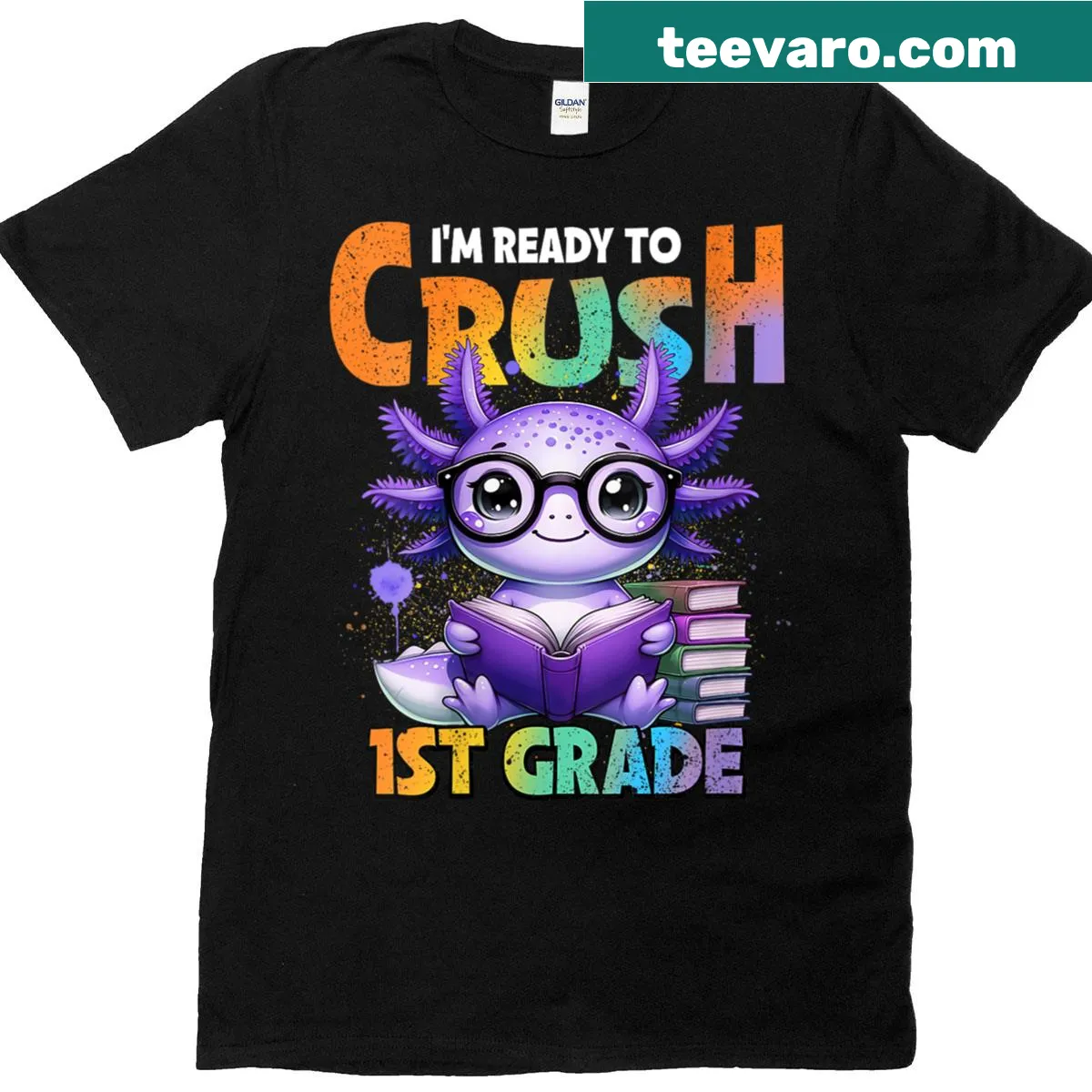 Cute axolotl graphic for first graders on t-shirt — on a men's t-shirt