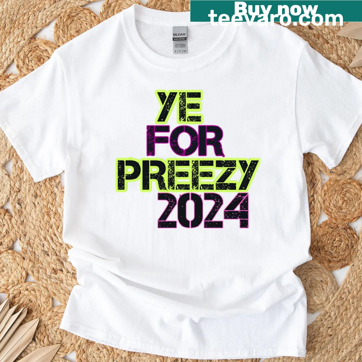 Playful oversized T-shirt with 'Ye For Preezy' text — on a men's t-shirt