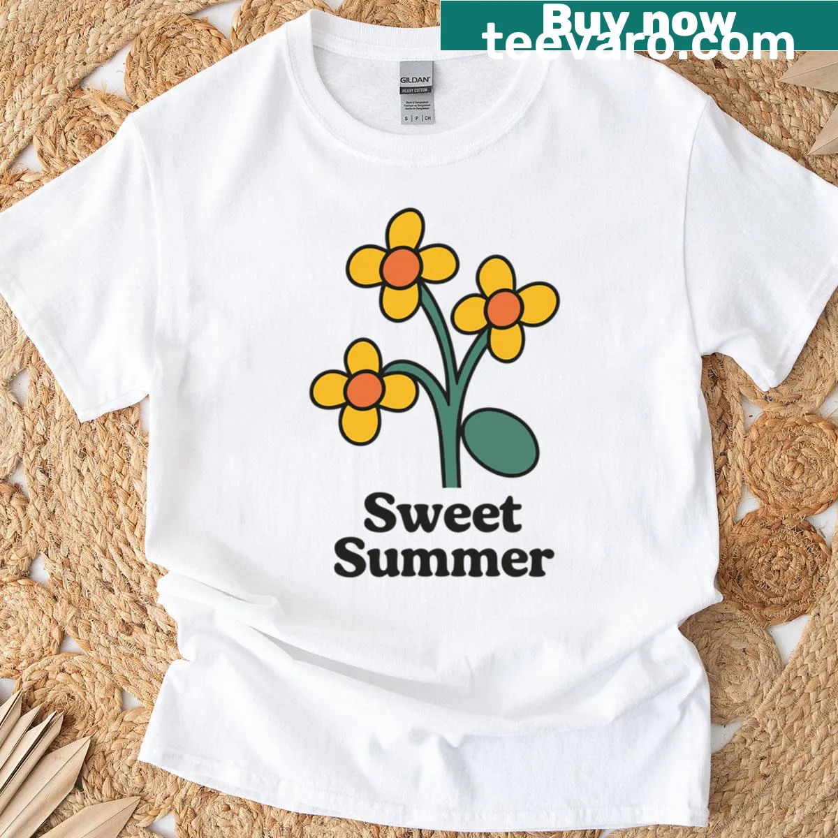 T-shirt featuring a charming illustration of yellow flowers — on a men's t-shirt