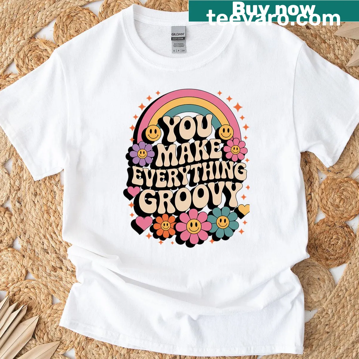 Retro T-shirt with positive quote about good vibes — on a men's t-shirt