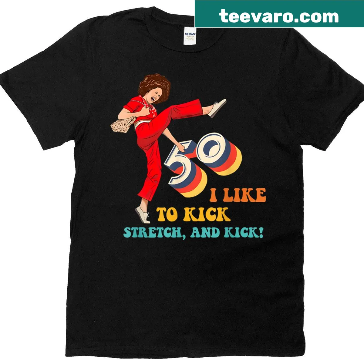 Motivational T-shirt with 'I Like To Kick Stretch And Kick' text — on a men's t-shirt