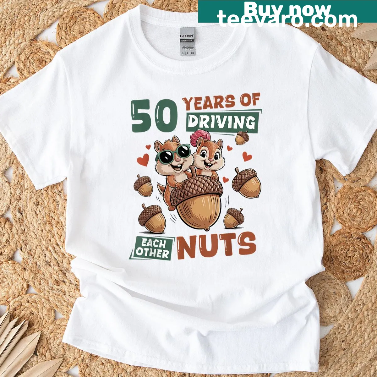 Matching couple t-shirts for 50th wedding anniversary with squirrels — on a men's t-shirt
