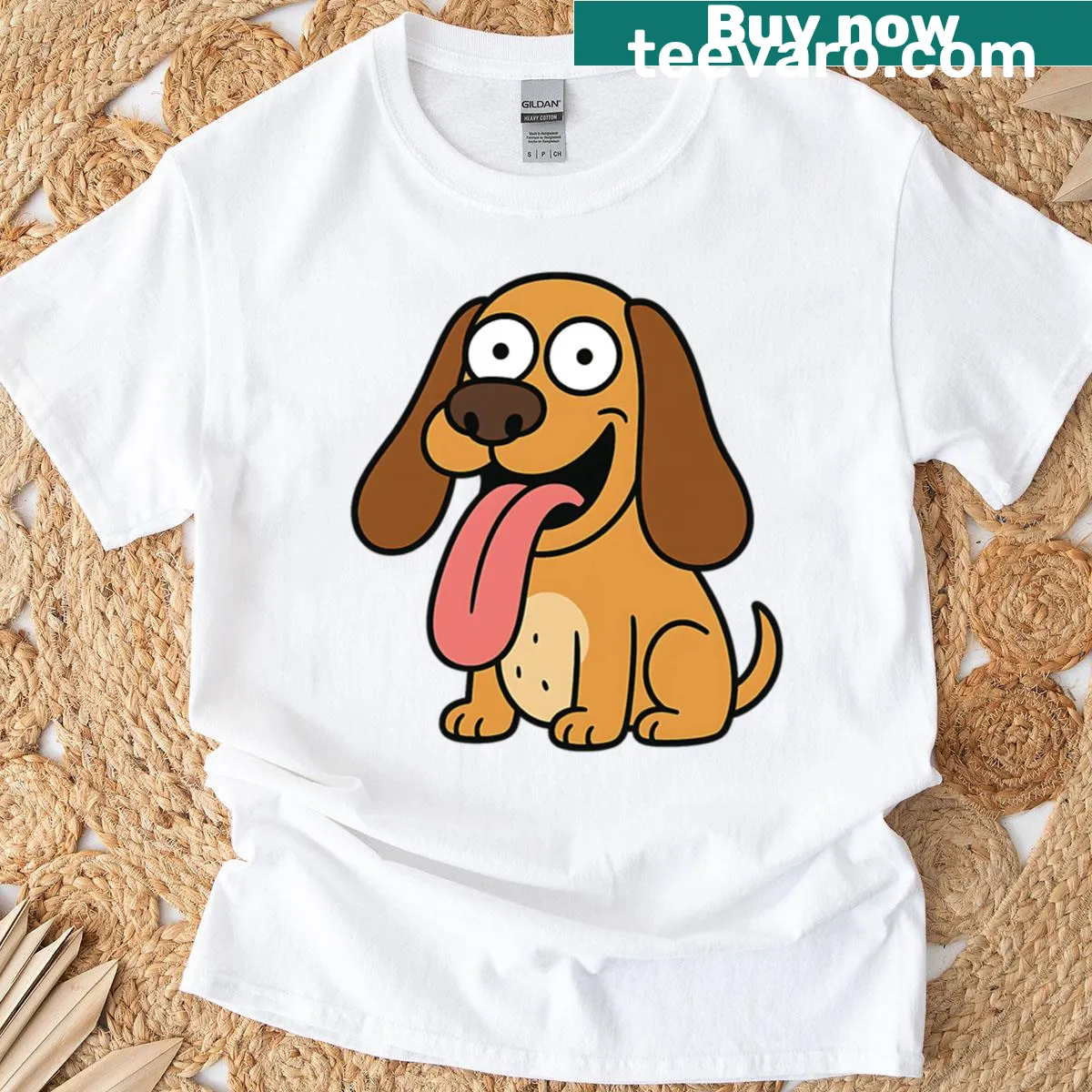 Funny cartoon dog t-shirt design — on a men's t-shirt