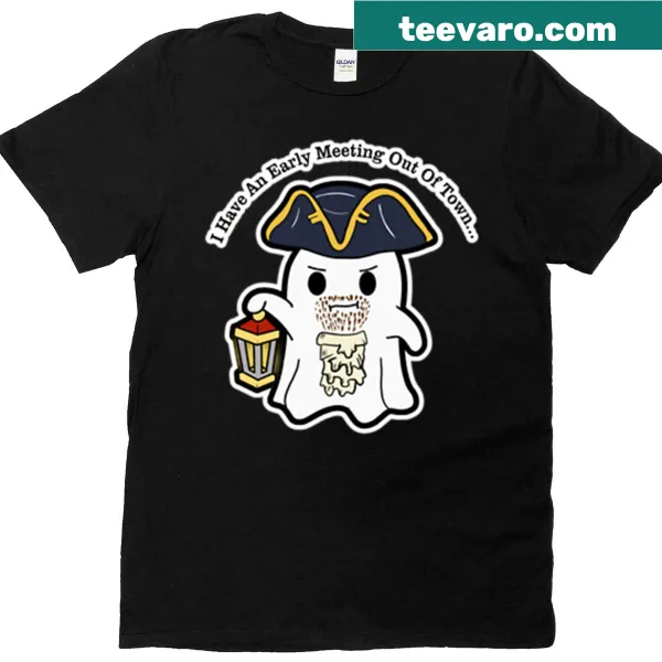 Illustration of Alexander Hamilton as a friendly ghost on a tee