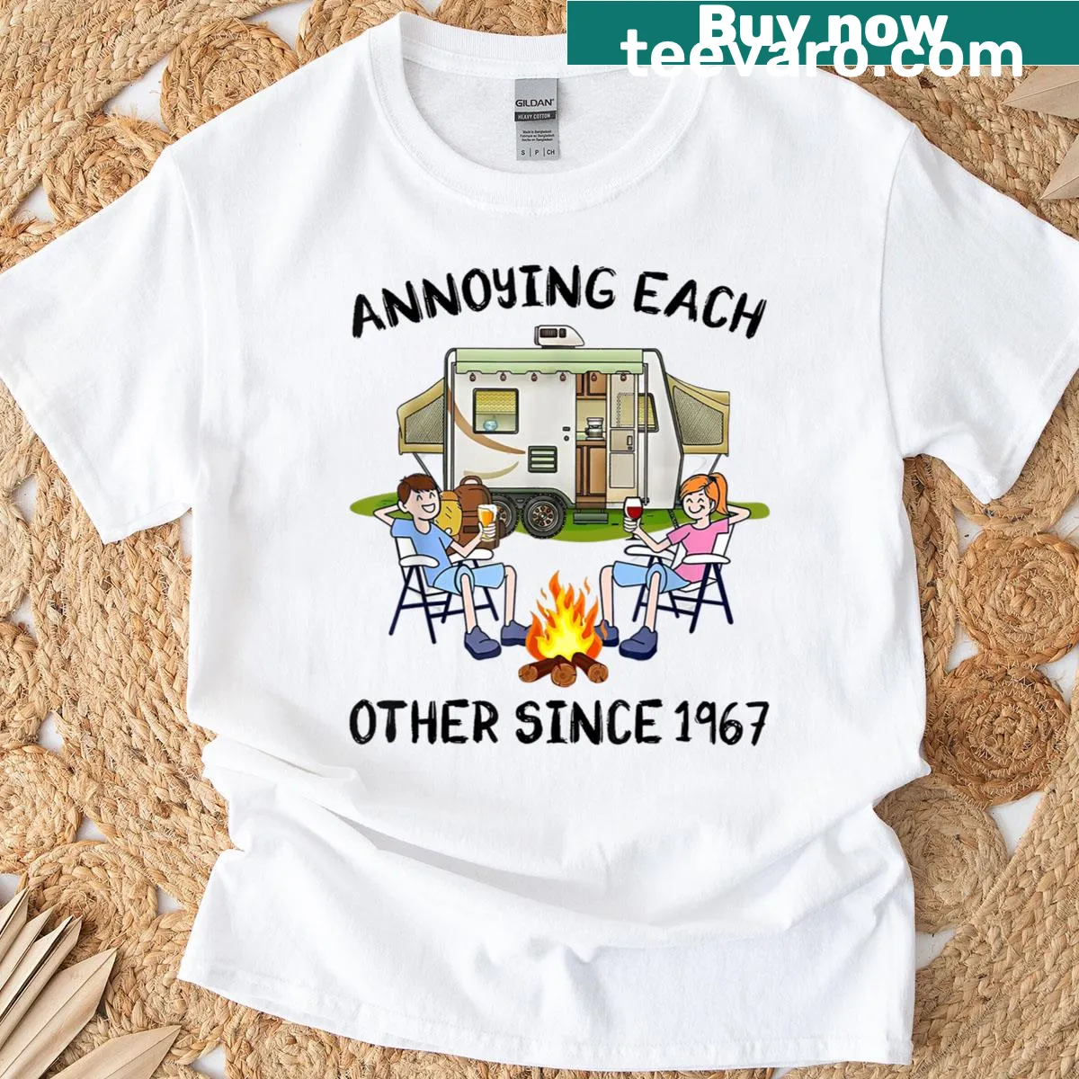 Anniversary t-shirt with 'Annoying Each Other Since 1967' typography — on a men's t-shirt