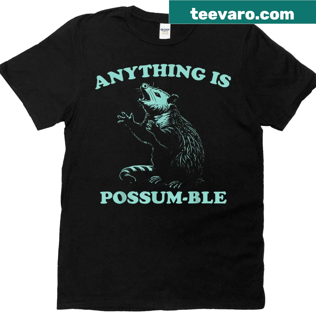 Funny motivational t-shirt featuring the phrase 'Anything Is Possumble' — on a men's t-shirt