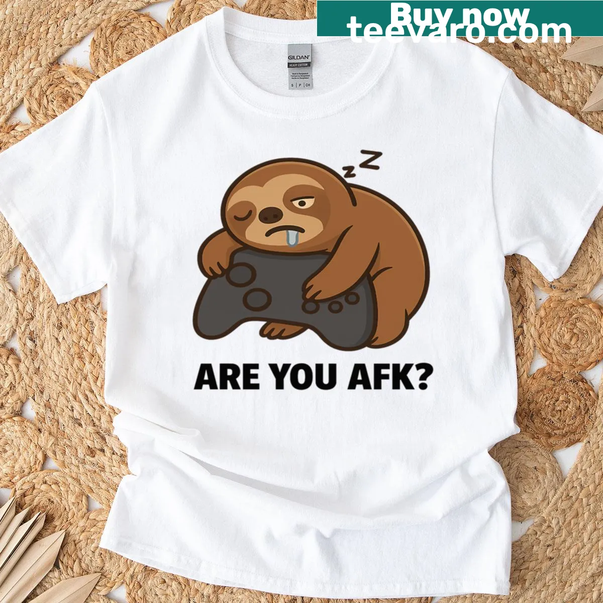 T-shirt featuring a sloth and the phrase 'Are You AFK?' — on a men's t-shirt