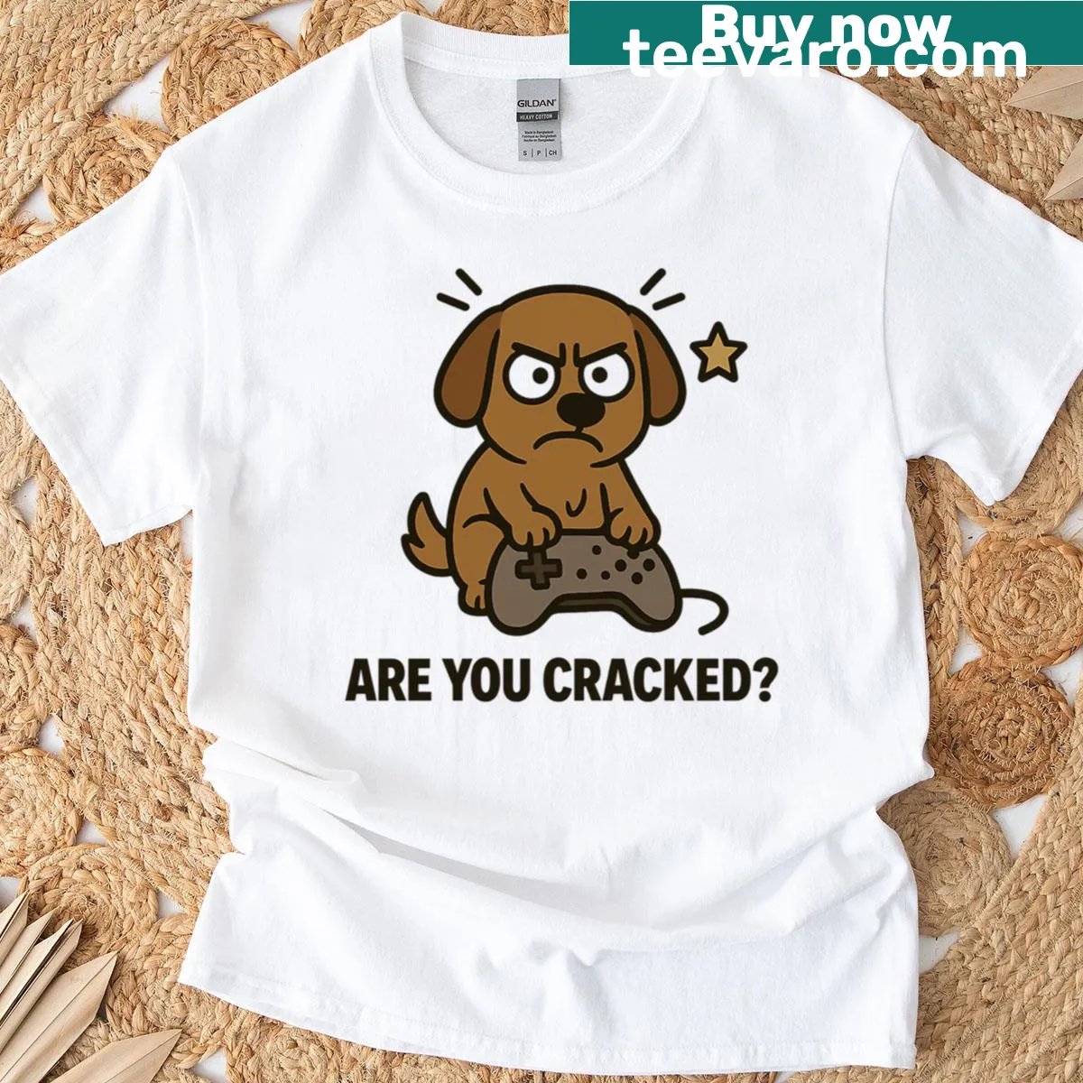Playful dog meme with text 'Are You Cracked?' for gamers — on a men's t-shirt
