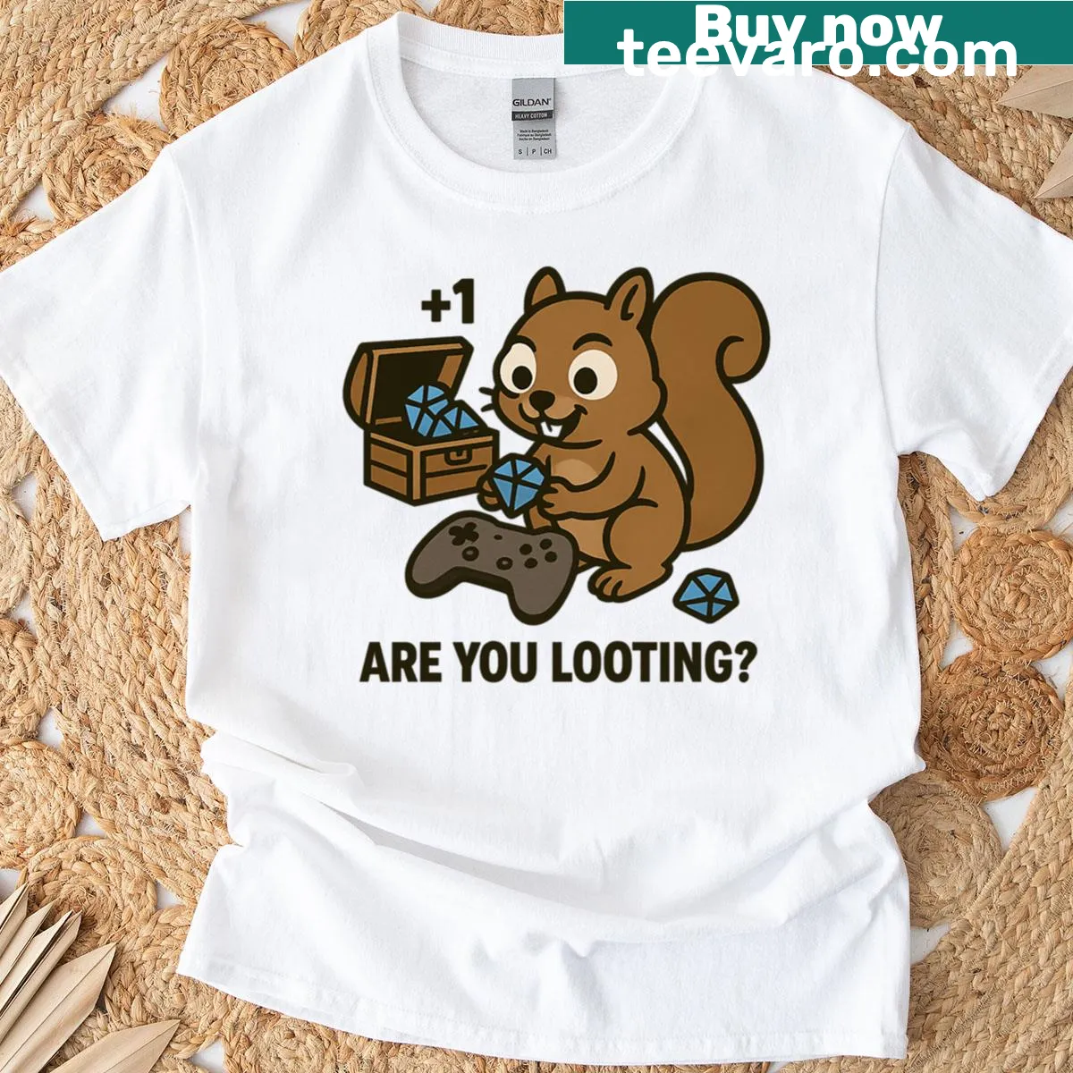 T-shirt featuring a Loot Goblin Squirrel gamer meme — on a men's t-shirt