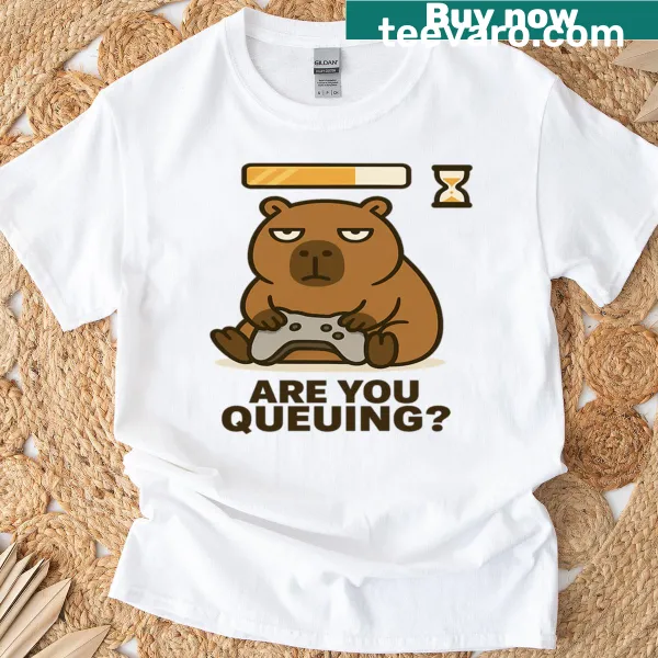 Humorous capybara gamer t-shirt depicting waiting in a lobby