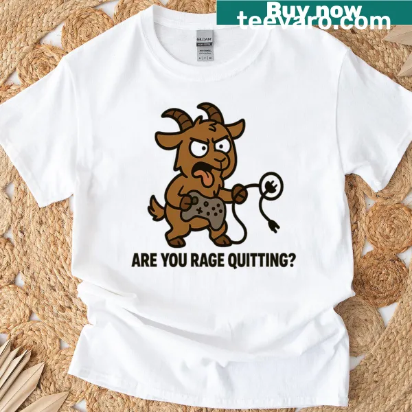 Cartoon salty goat with gaming phrase on a t-shirt